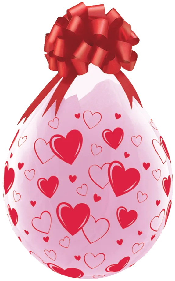 18" Redondo, Diamante Transparente con Corazones Rojos