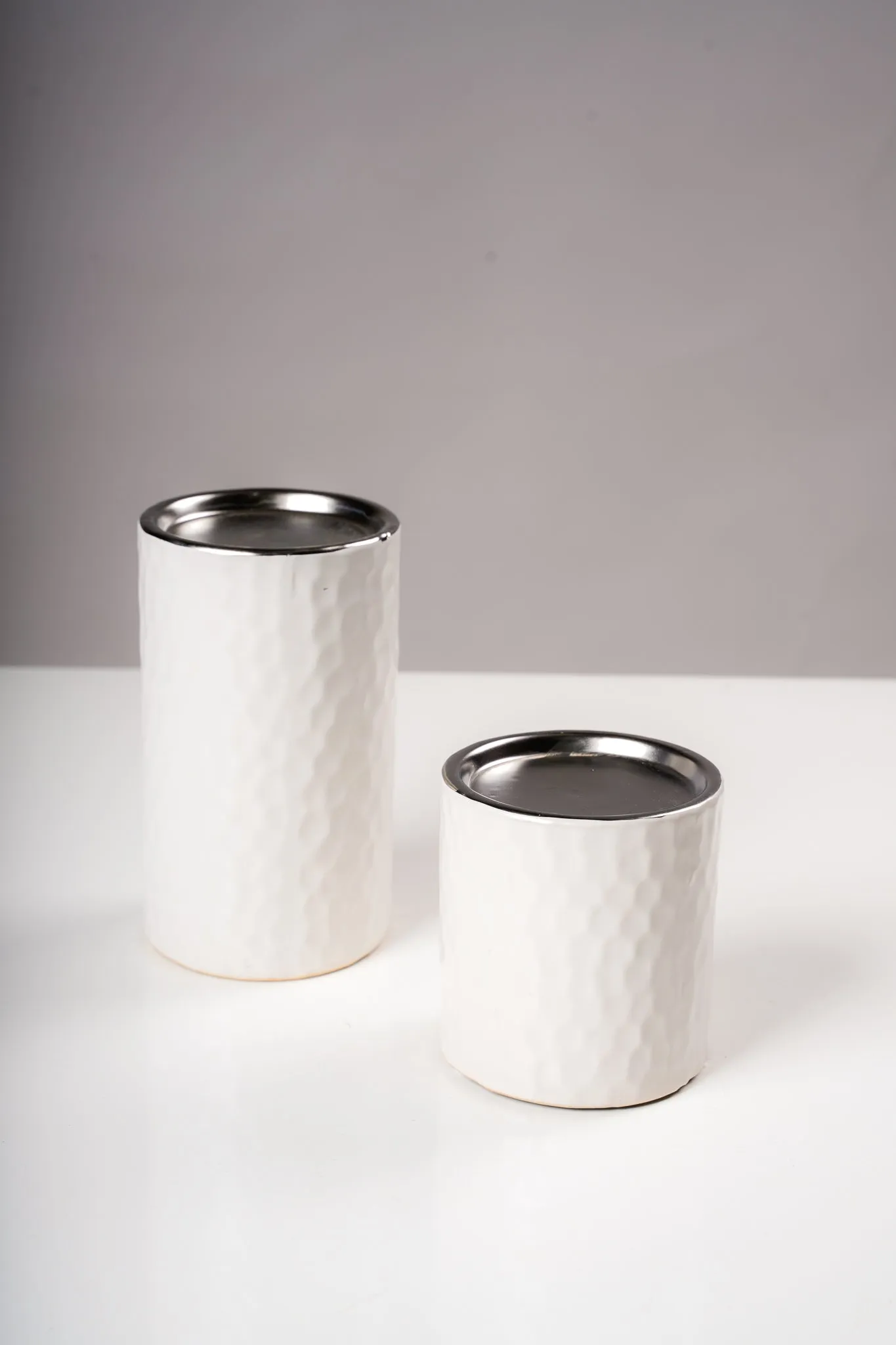 4" Candleholder  White/Silver - Sylvana Collection