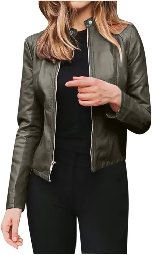 5665 Womens Winter Leather Jackets Black Zip Motorcycle Jacket Quilted Lightweight Coat Vegan Pu Leather Outerwear