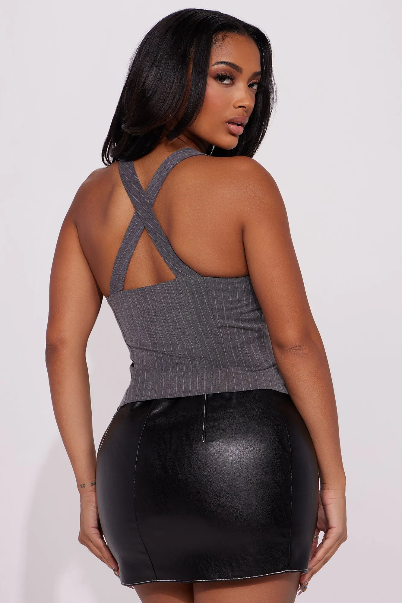 Abilene Pinstripe Top - Grey/combo
