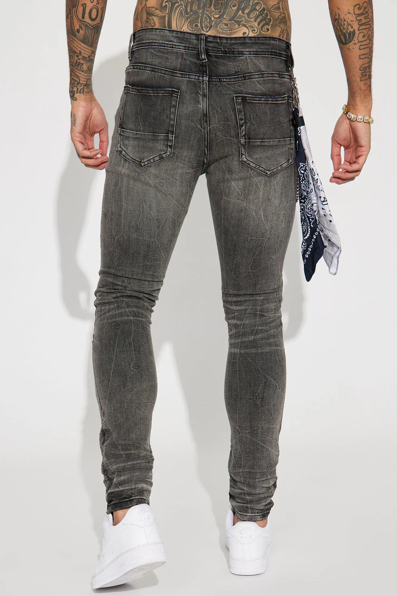 About It Bandana Chain Stacked Skinny Jeans - Black Wash