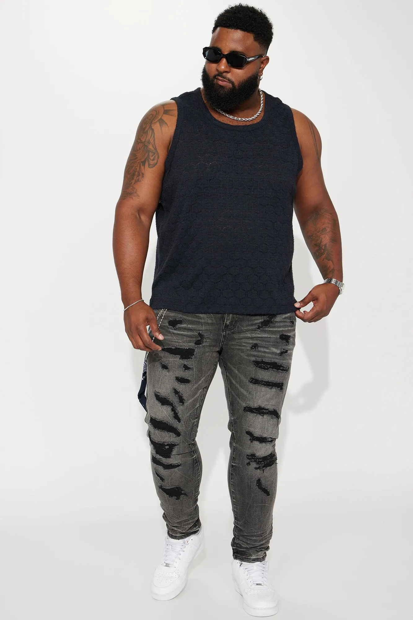 About It Bandana Chain Stacked Skinny Jeans - Black Wash