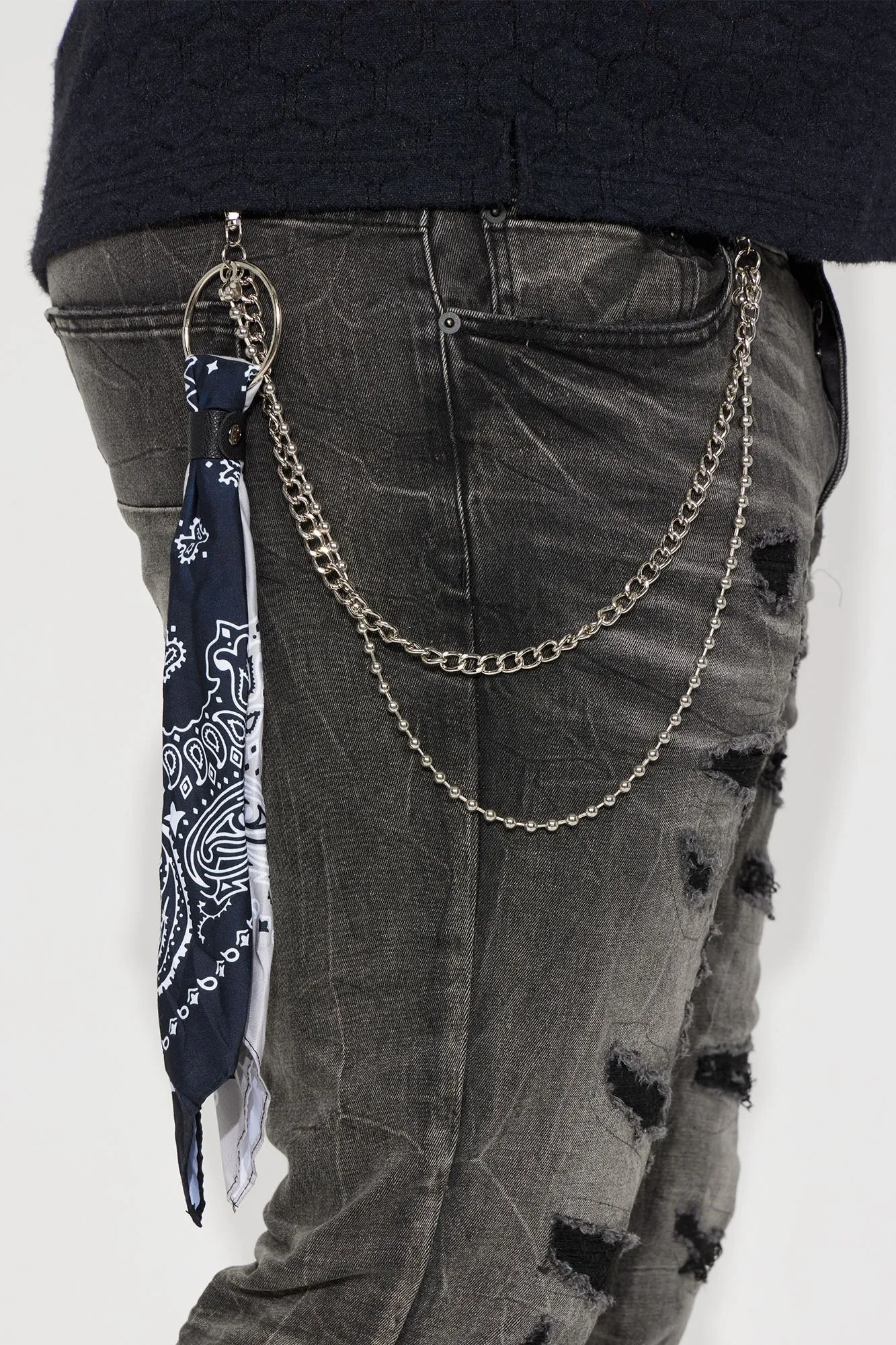 About It Bandana Chain Stacked Skinny Jeans - Black Wash