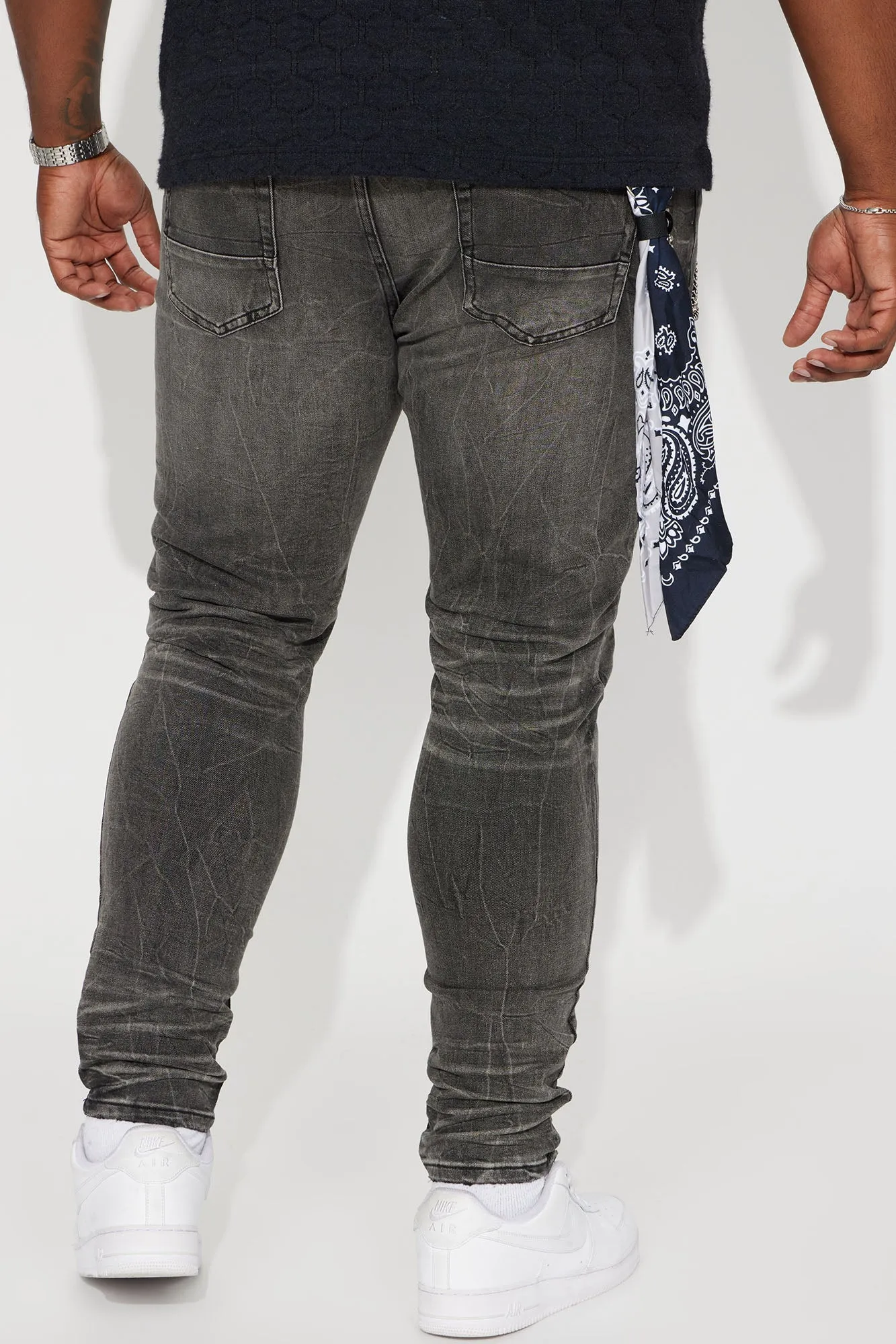About It Bandana Chain Stacked Skinny Jeans - Black Wash