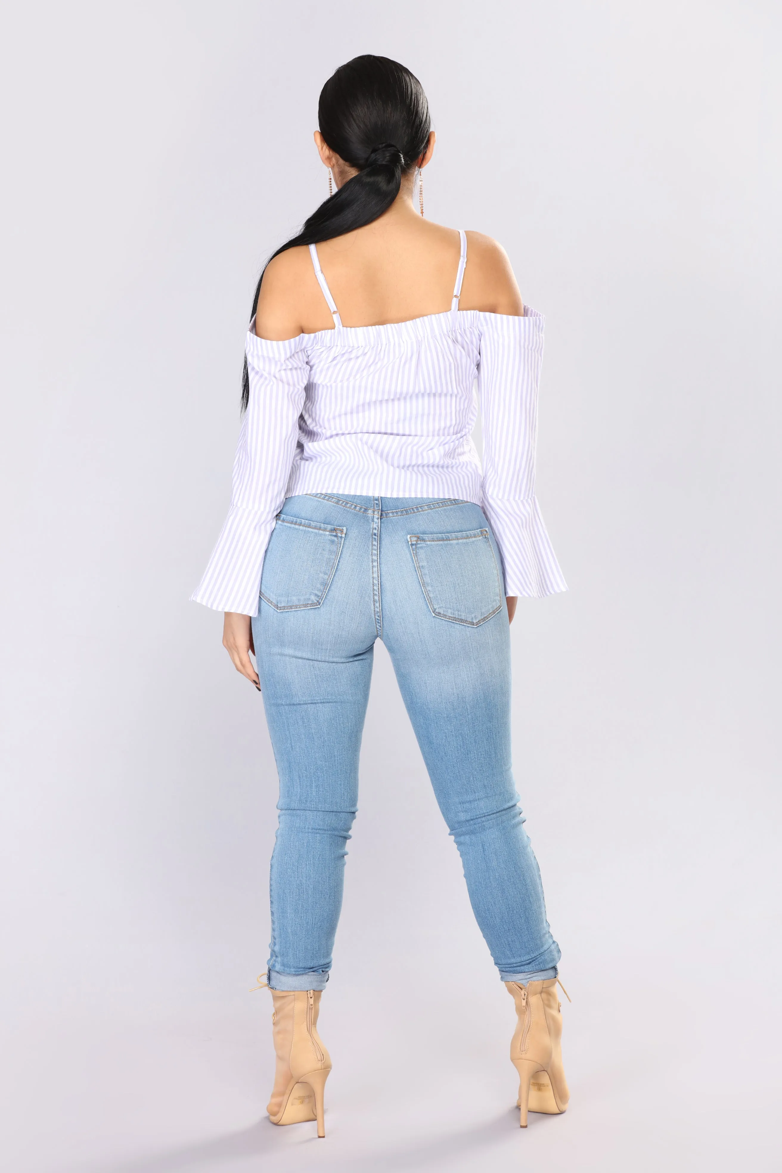 Addilyn Cold Shoulder Top - Lilac/White