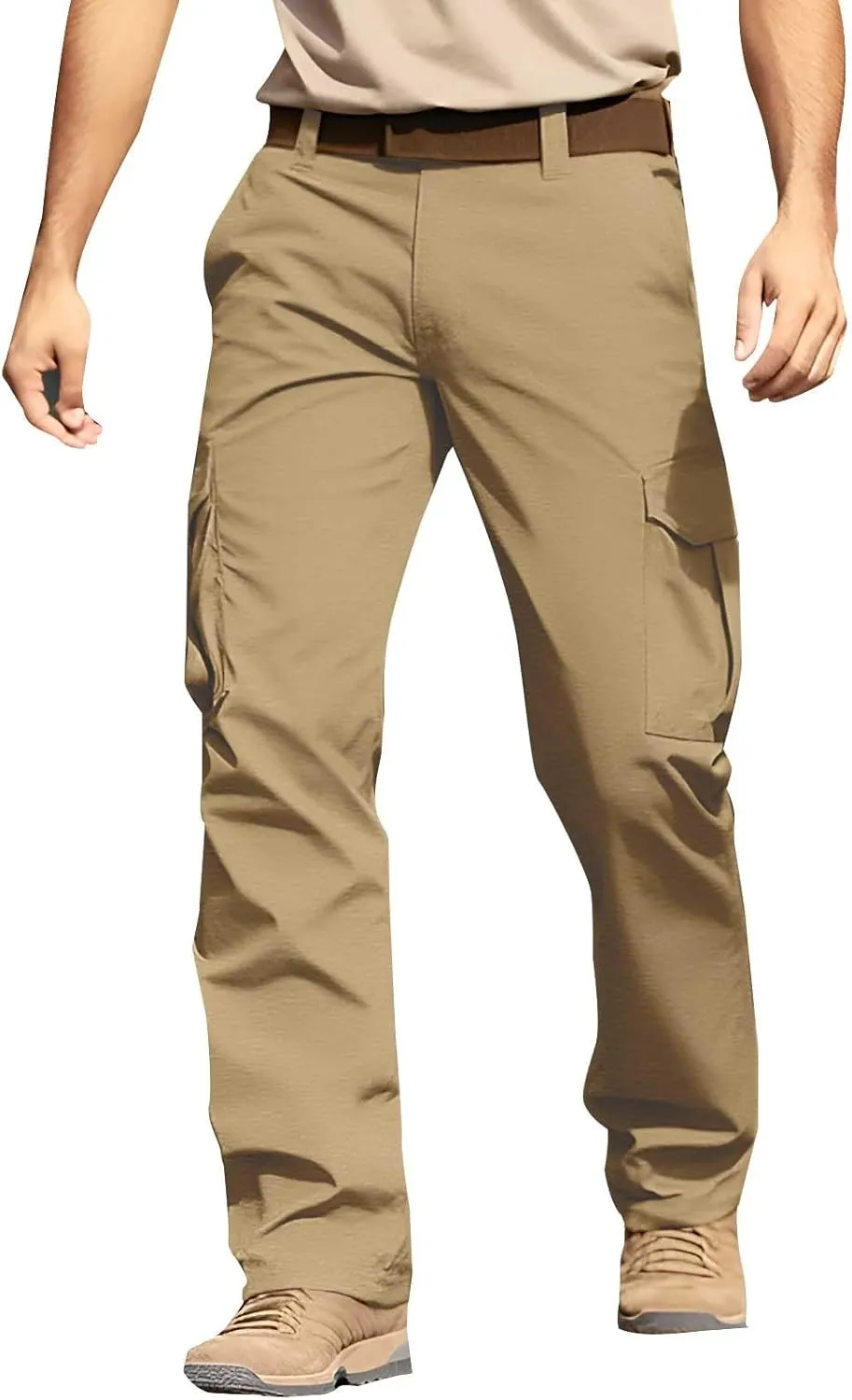 ADHOWBEW Tactical Pants Men Elastic Waist Pockets Relaxed Fit Work Construction Big and Tall Joggers