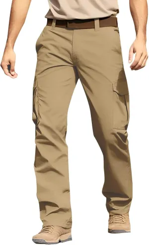 ADHOWBEW Tactical Pants Men Elastic Waist Pockets Relaxed Fit Work Construction Big and Tall Joggers