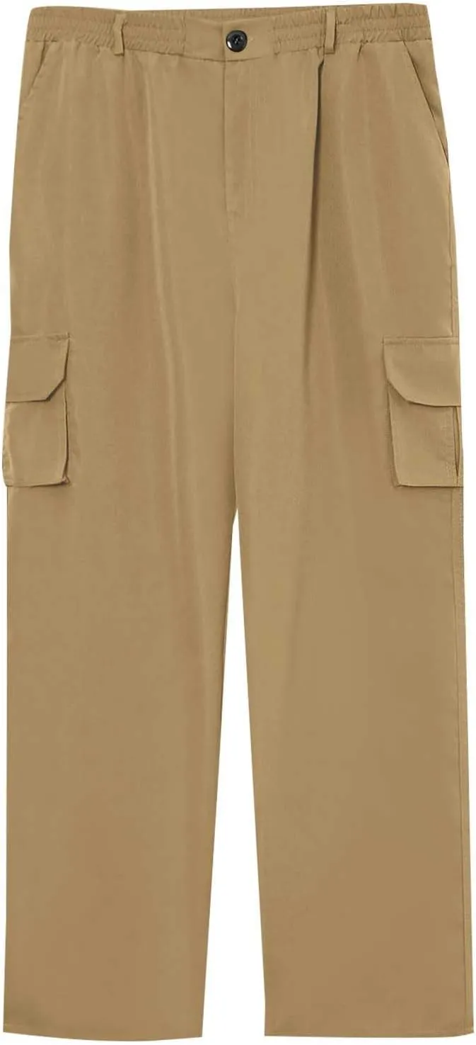 ADHOWBEW Tactical Pants Men Elastic Waist Pockets Relaxed Fit Work Construction Big and Tall Joggers