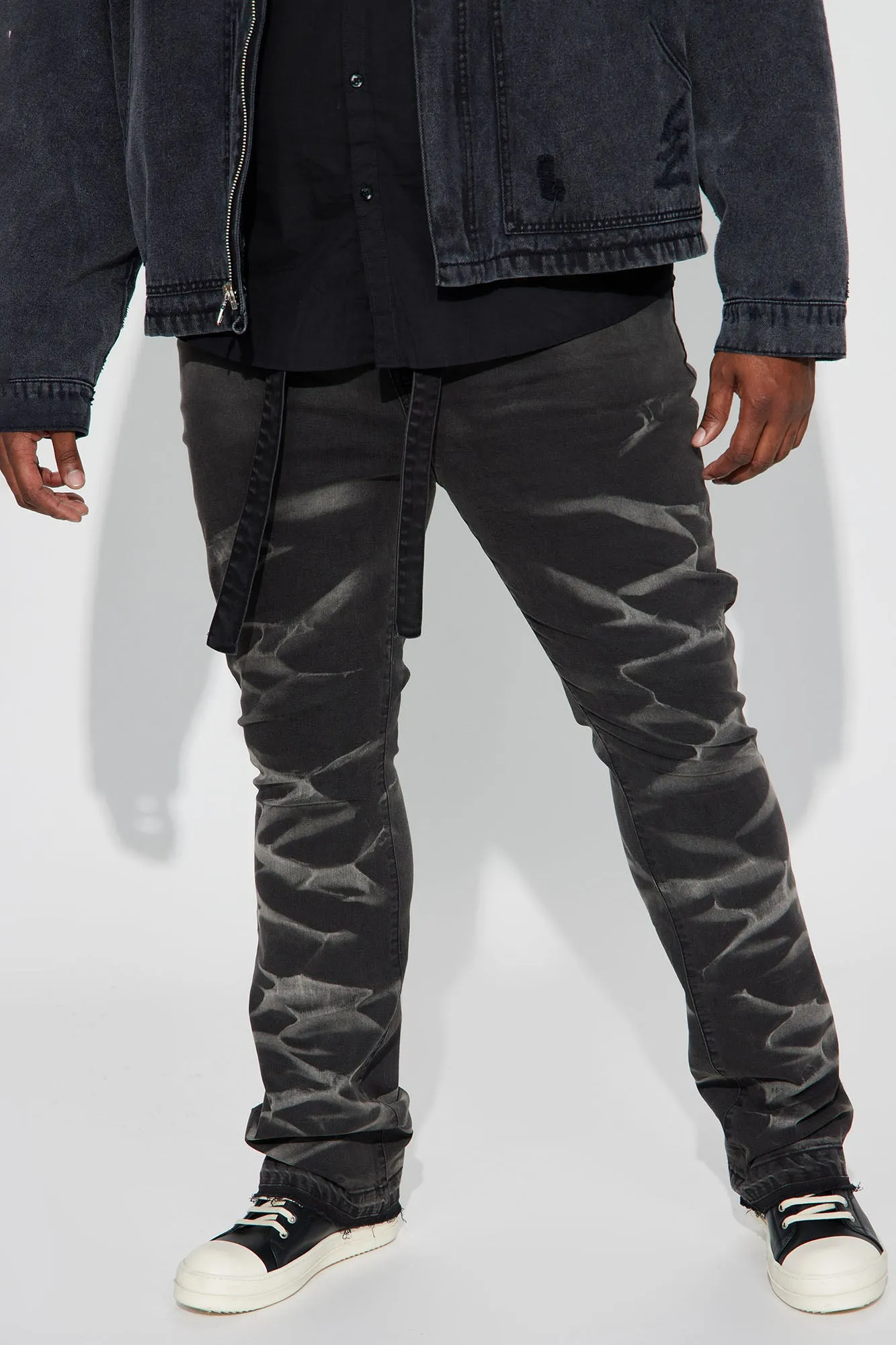 Against All Odds Bleached Stacked Skinny Flare Jeans - Black