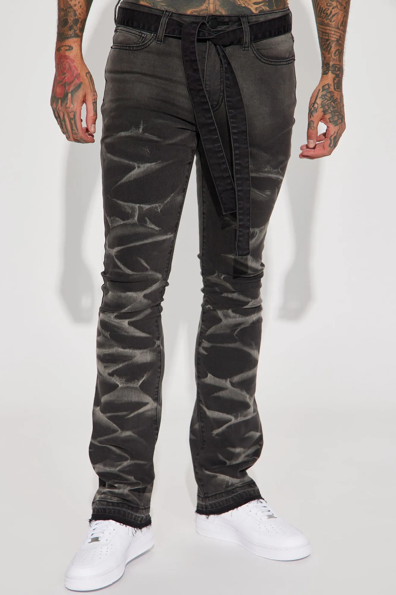 Against All Odds Bleached Stacked Skinny Flare Jeans - Black