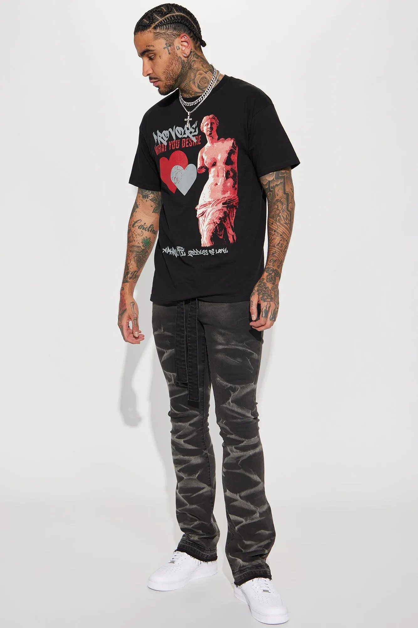 Against All Odds Bleached Stacked Skinny Flare Jeans - Black