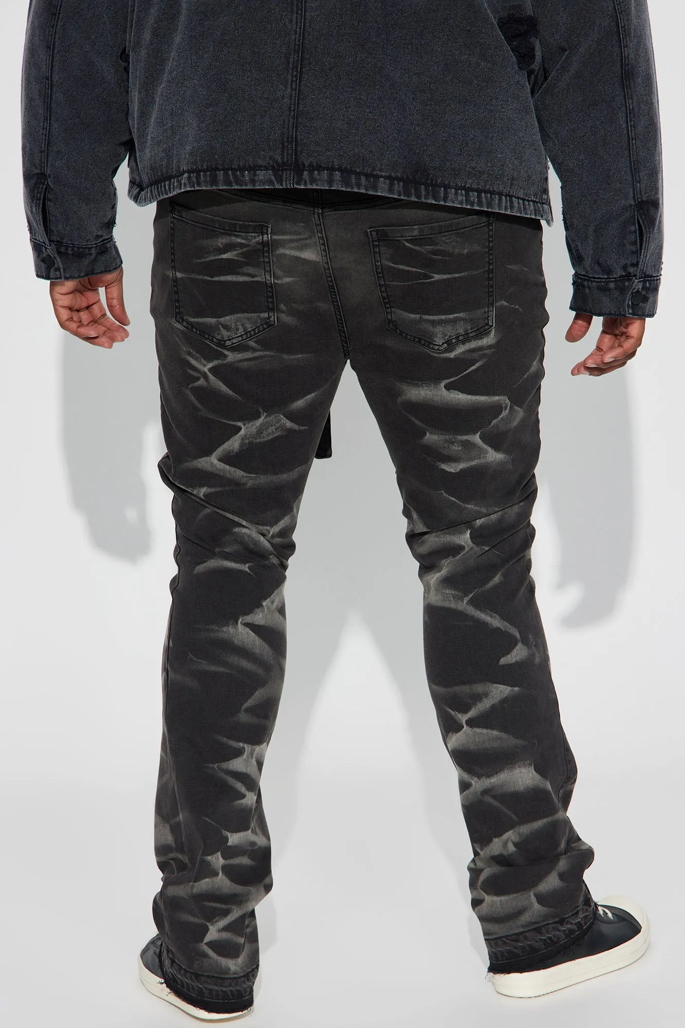 Against All Odds Bleached Stacked Skinny Flare Jeans - Black