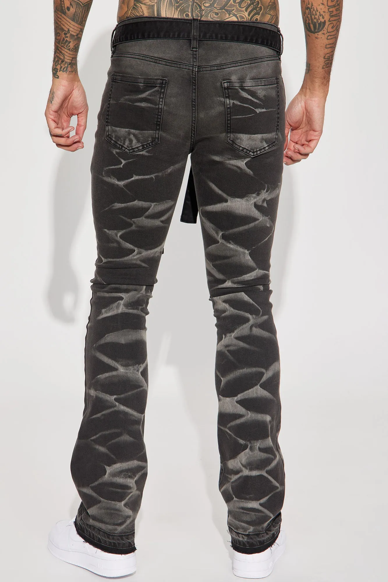 Against All Odds Bleached Stacked Skinny Flare Jeans - Black