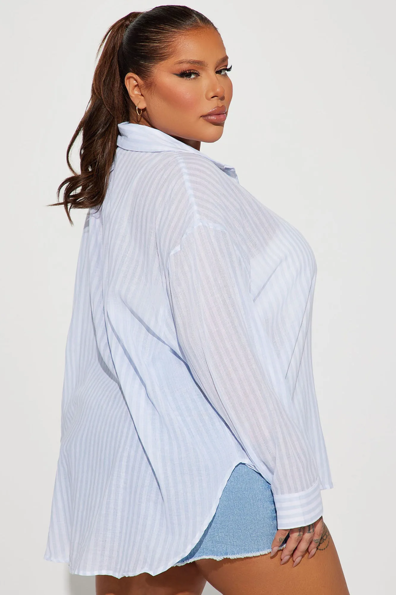 Alani Oversized Striped Shirt - Blue/combo