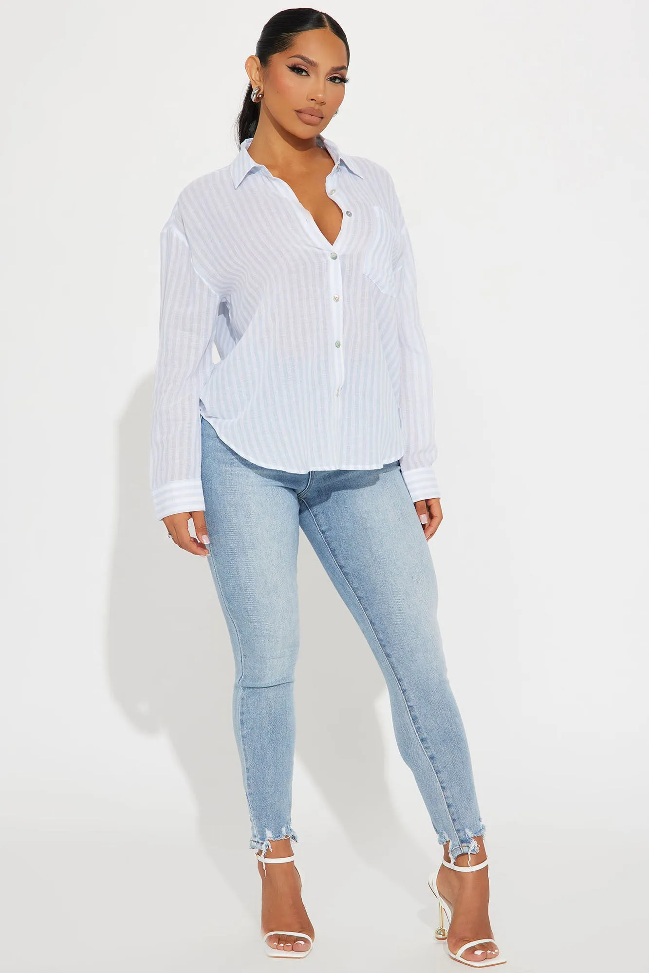 Alani Oversized Striped Shirt - Blue/combo