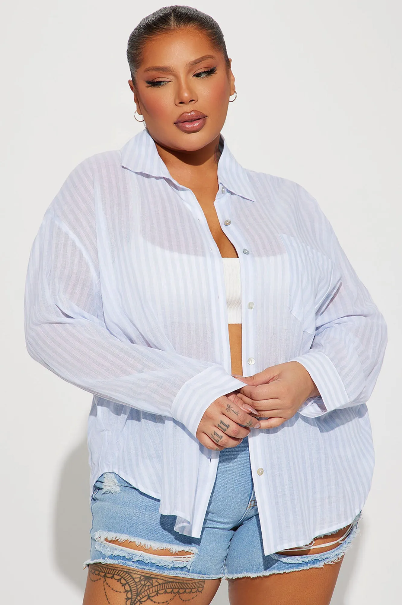 Alani Oversized Striped Shirt - Blue/combo