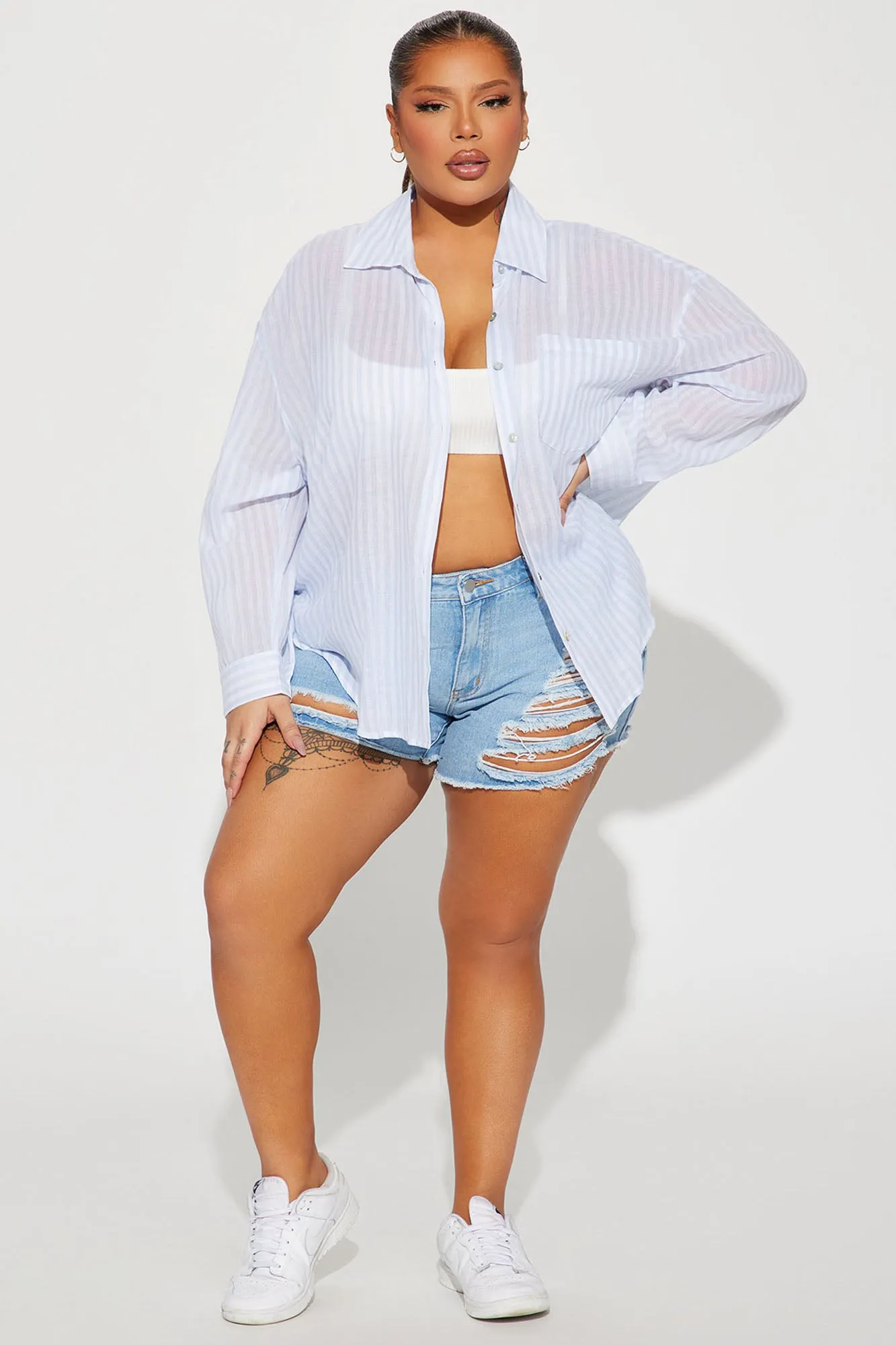 Alani Oversized Striped Shirt - Blue/combo