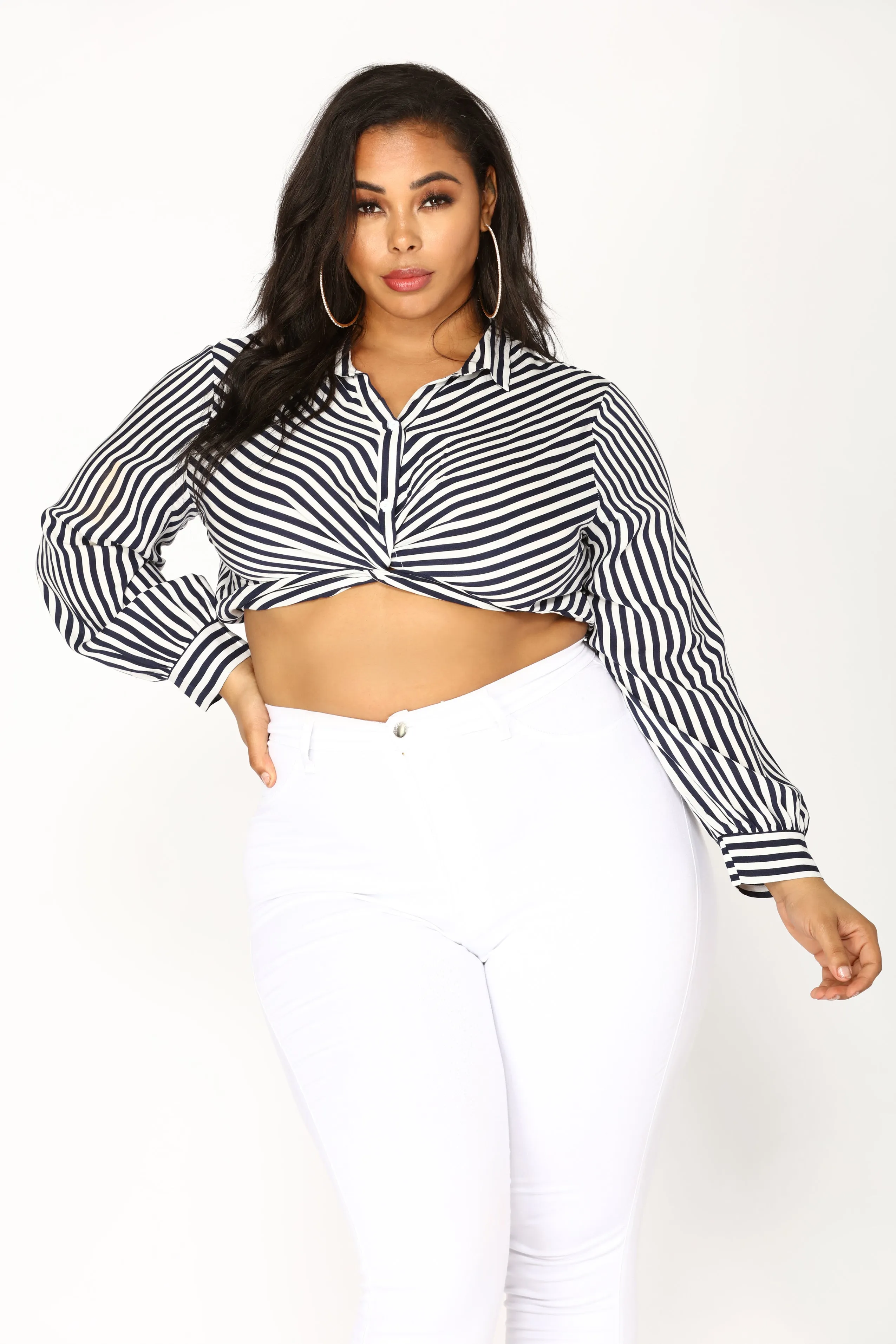 Amiyah Striped Top - Navy/White