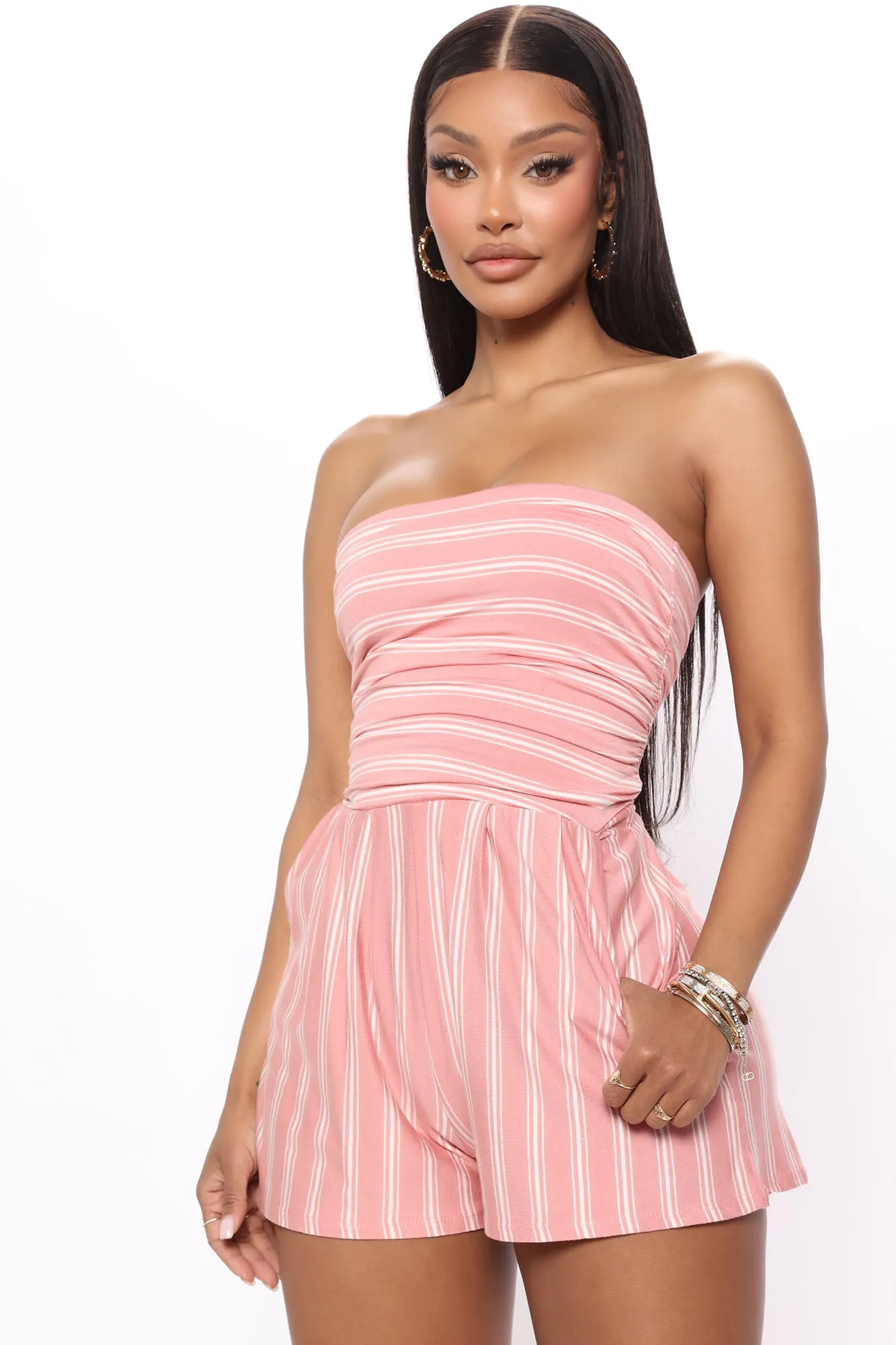 Anchors Away Striped Romper - Peach/combo
