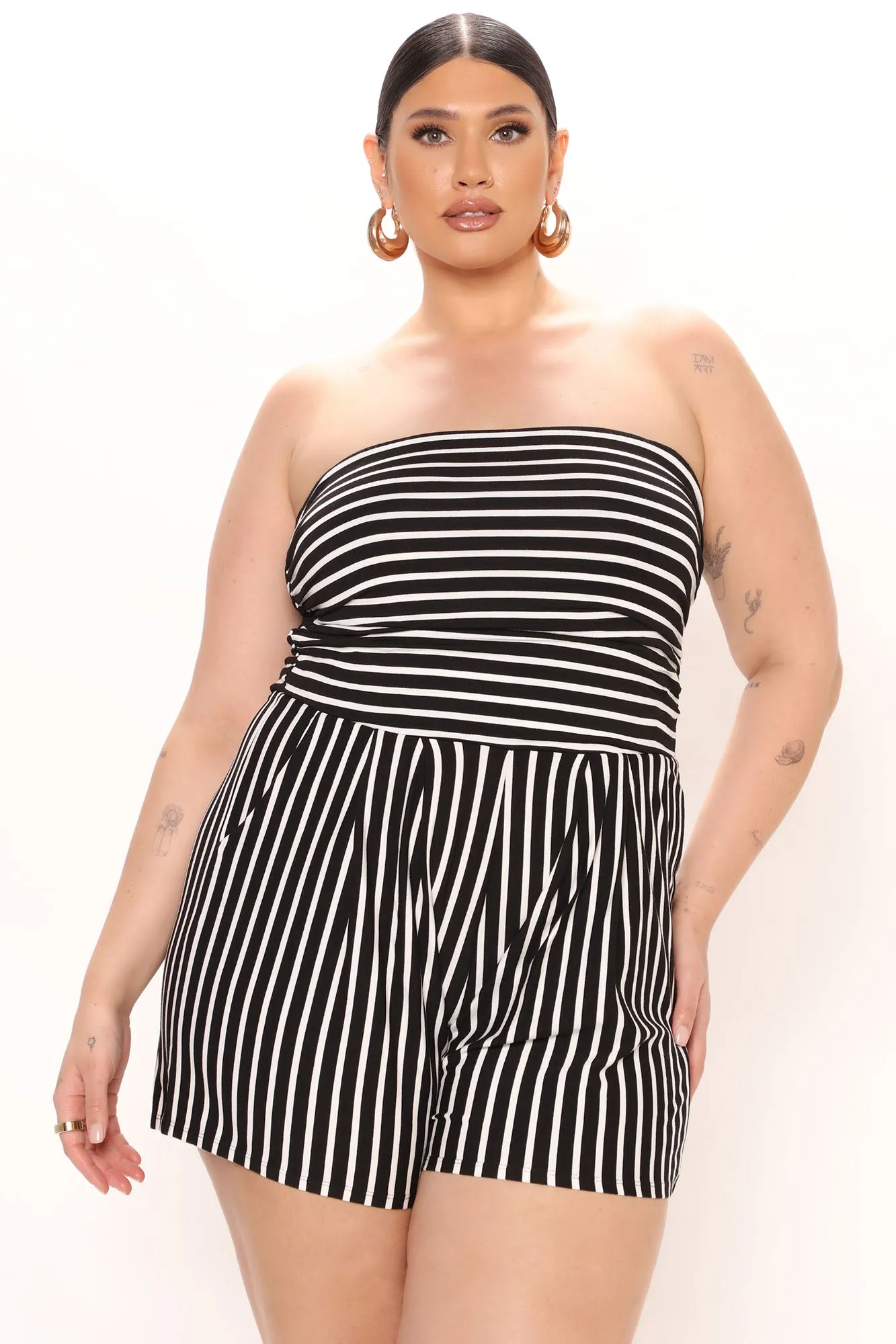 Anchors Up Striped Romper - Black/White