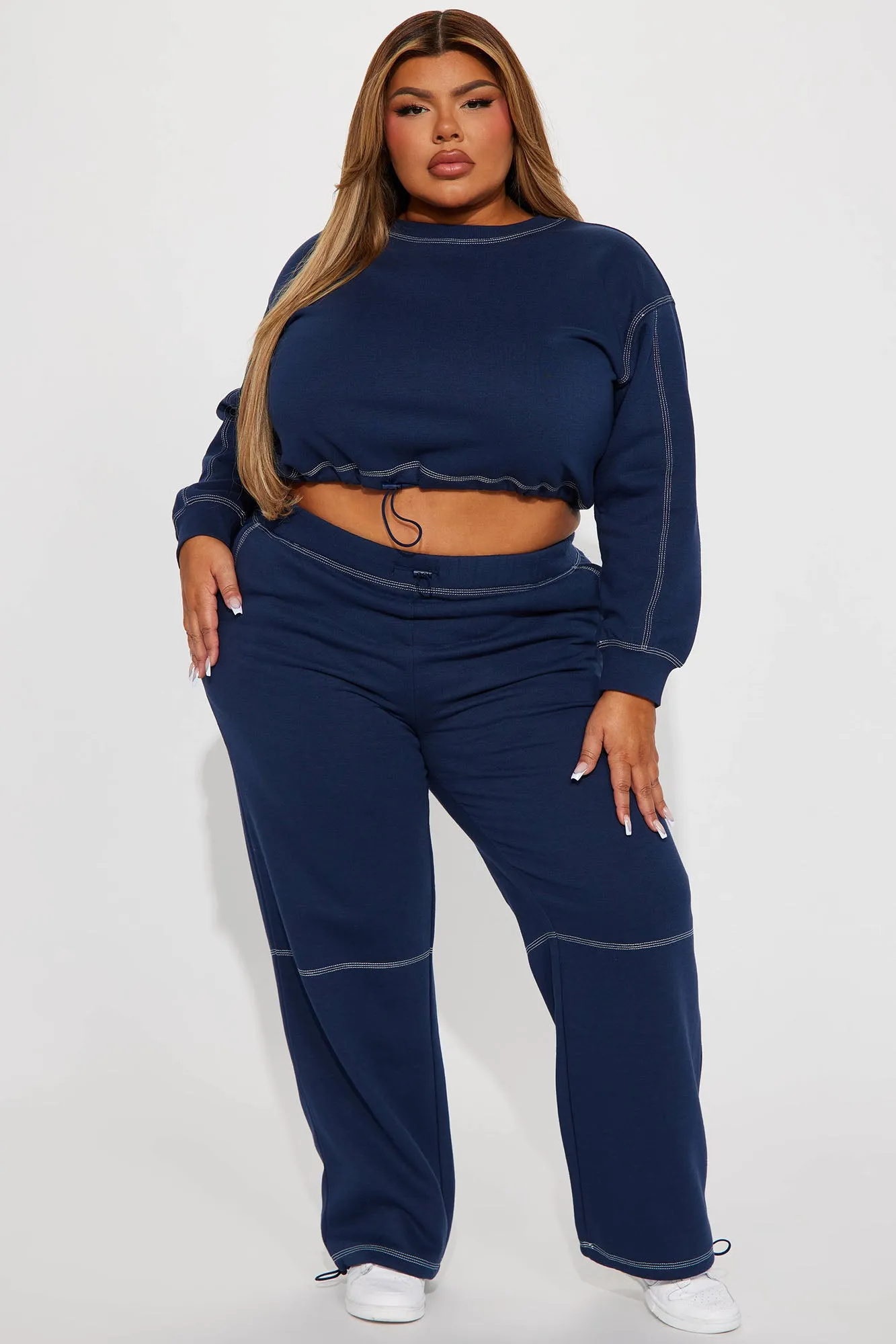 Aria Contrast Stitch Fleece Lounge Jogger - Navy