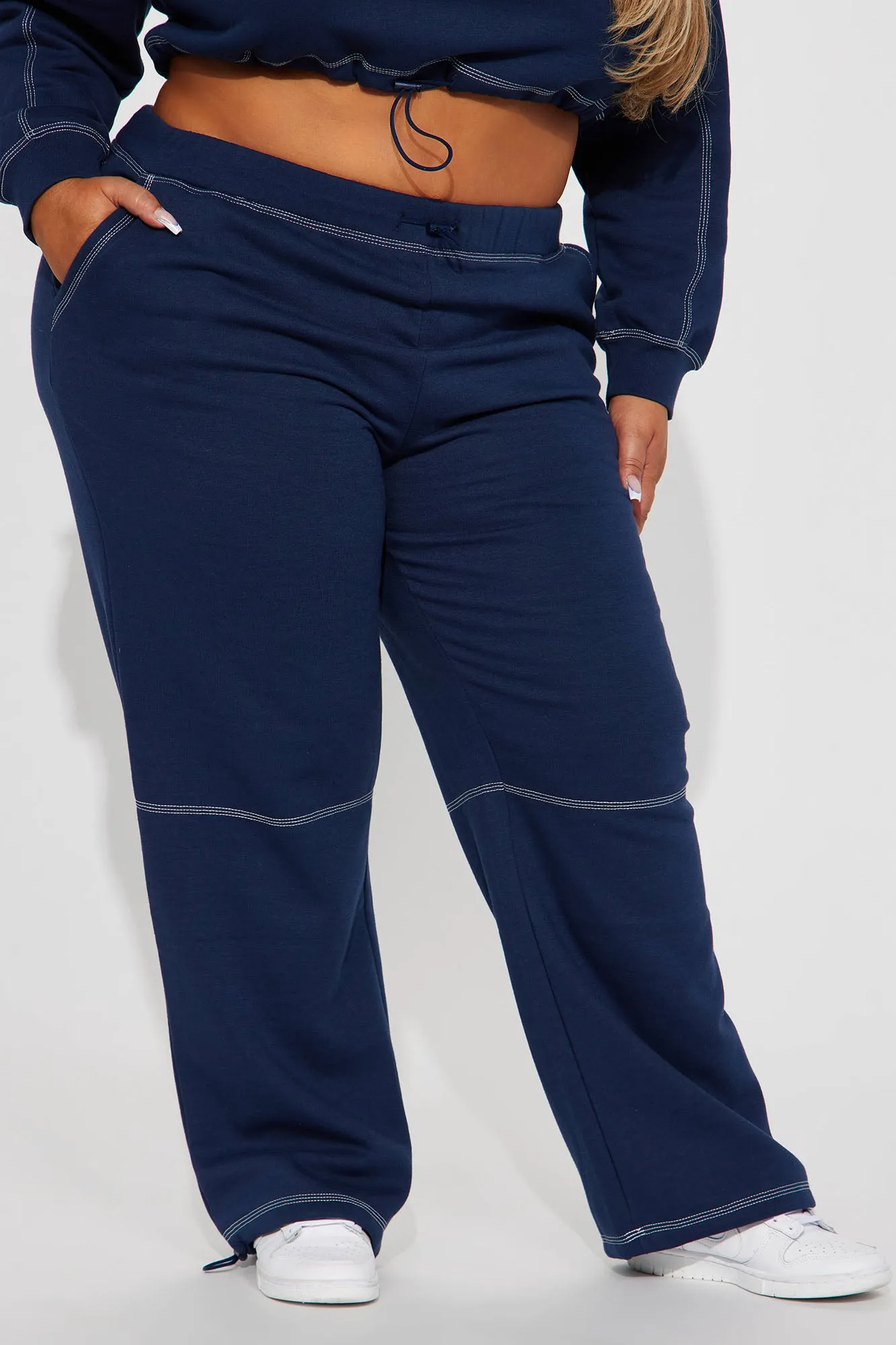 Aria Contrast Stitch Fleece Lounge Jogger - Navy