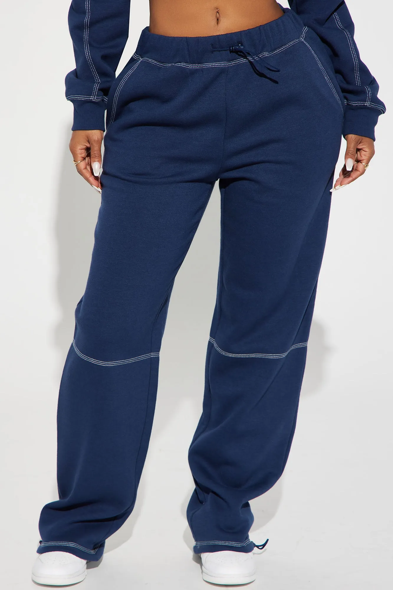 Aria Contrast Stitch Fleece Lounge Jogger - Navy
