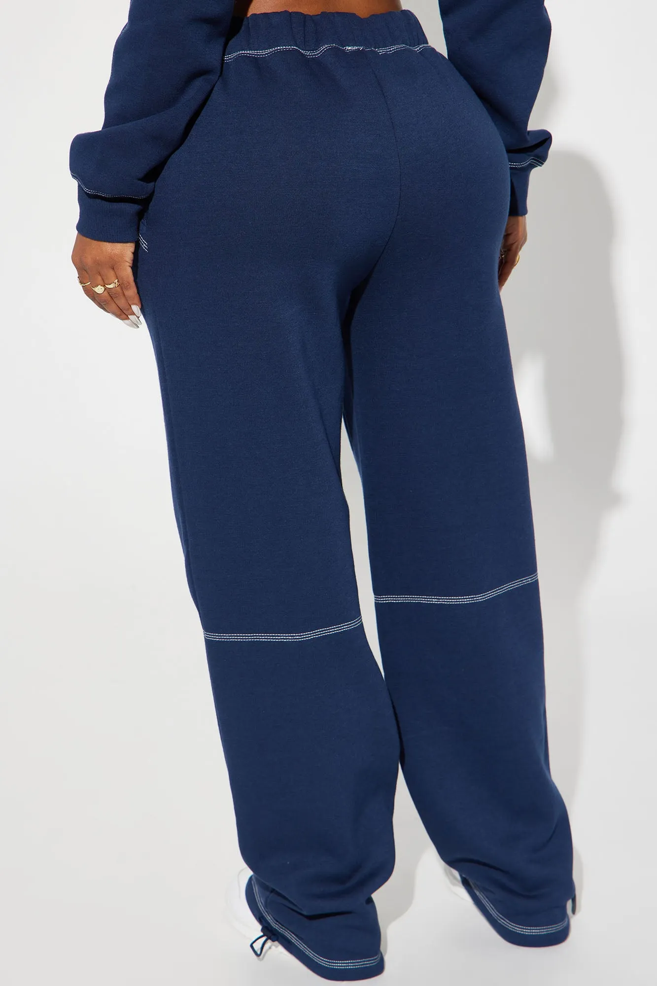 Aria Contrast Stitch Fleece Lounge Jogger - Navy