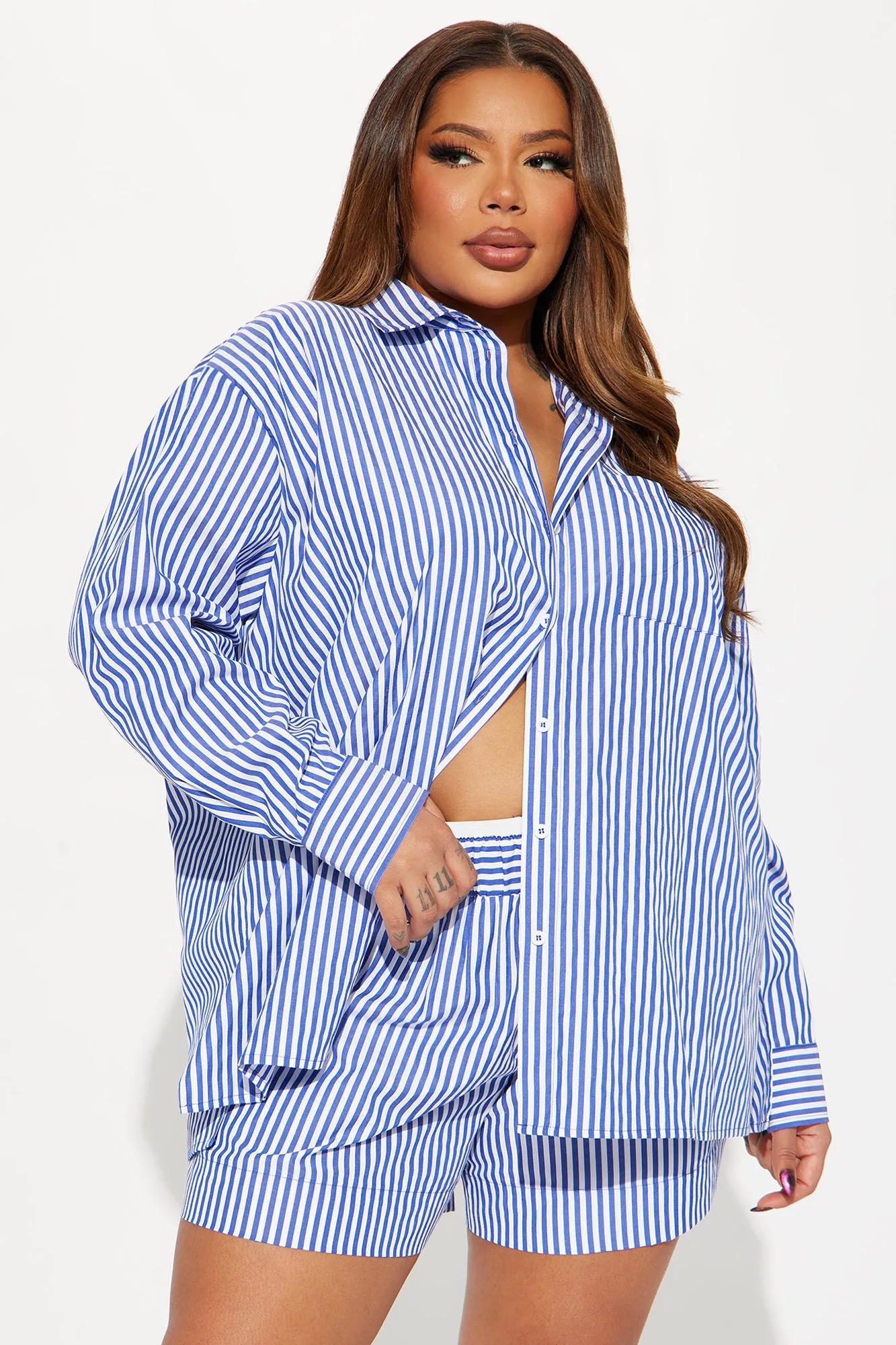 Aria Stripe Short Set - Blue/combo