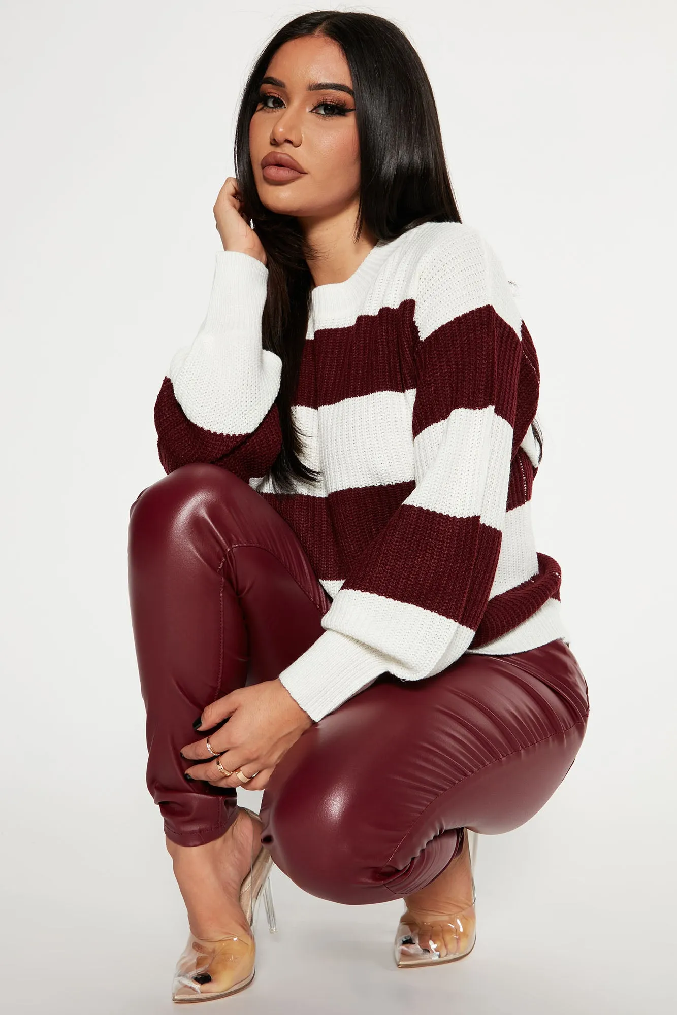 Autumn Dreams Striped Sweater - Burgundy/combo