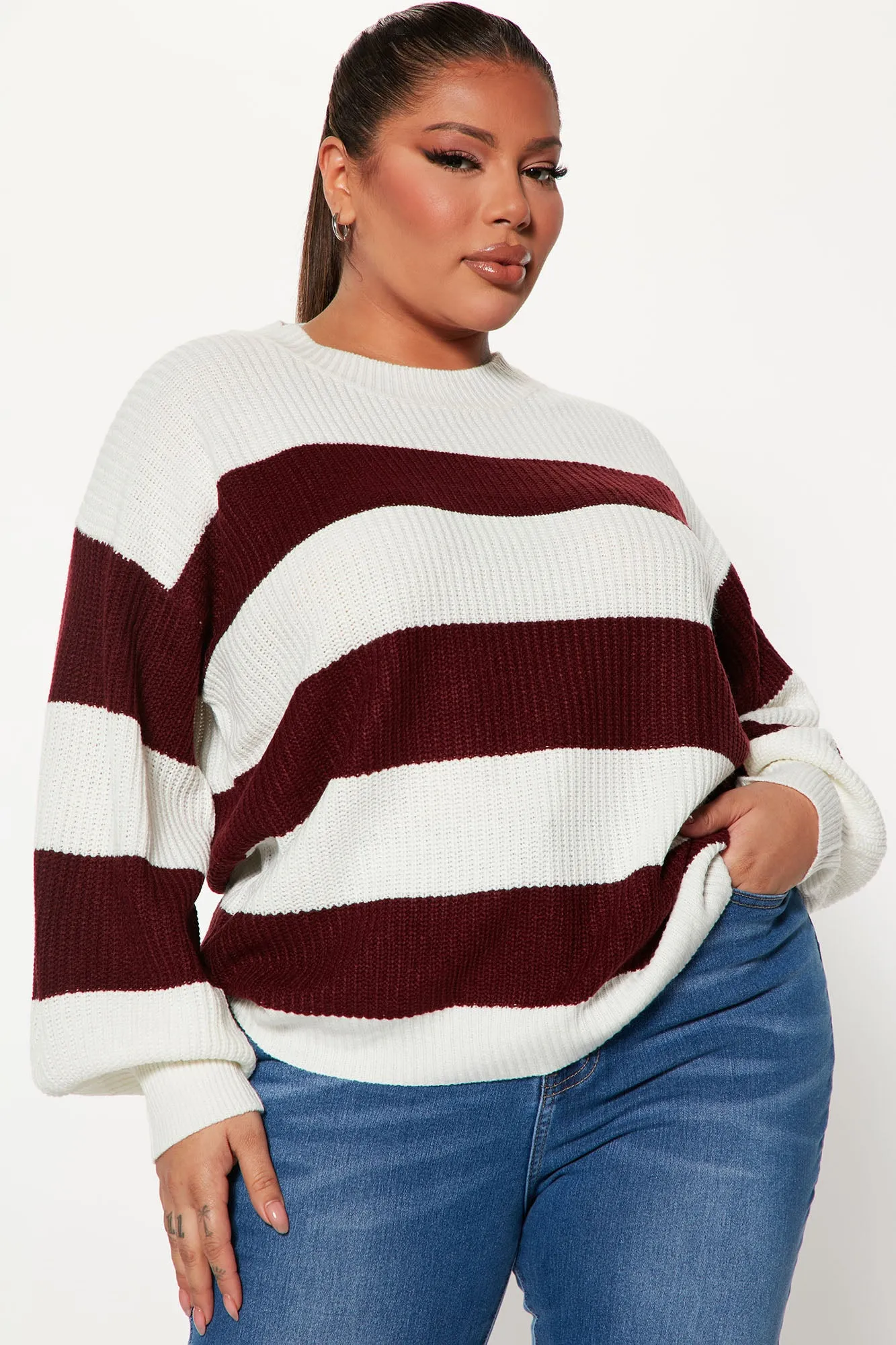 Autumn Dreams Striped Sweater - Burgundy/combo