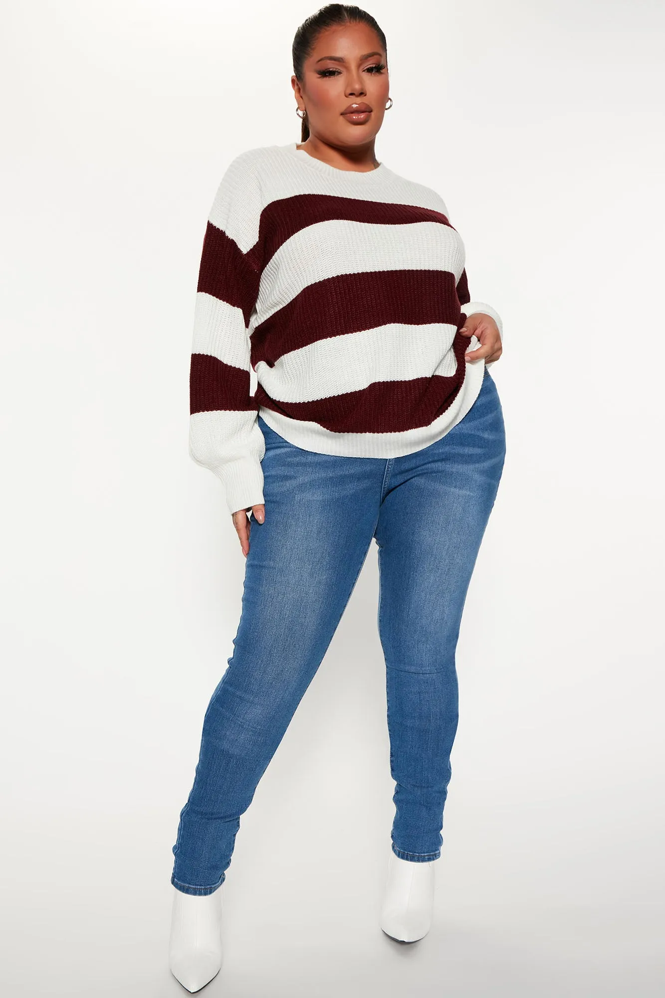 Autumn Dreams Striped Sweater - Burgundy/combo