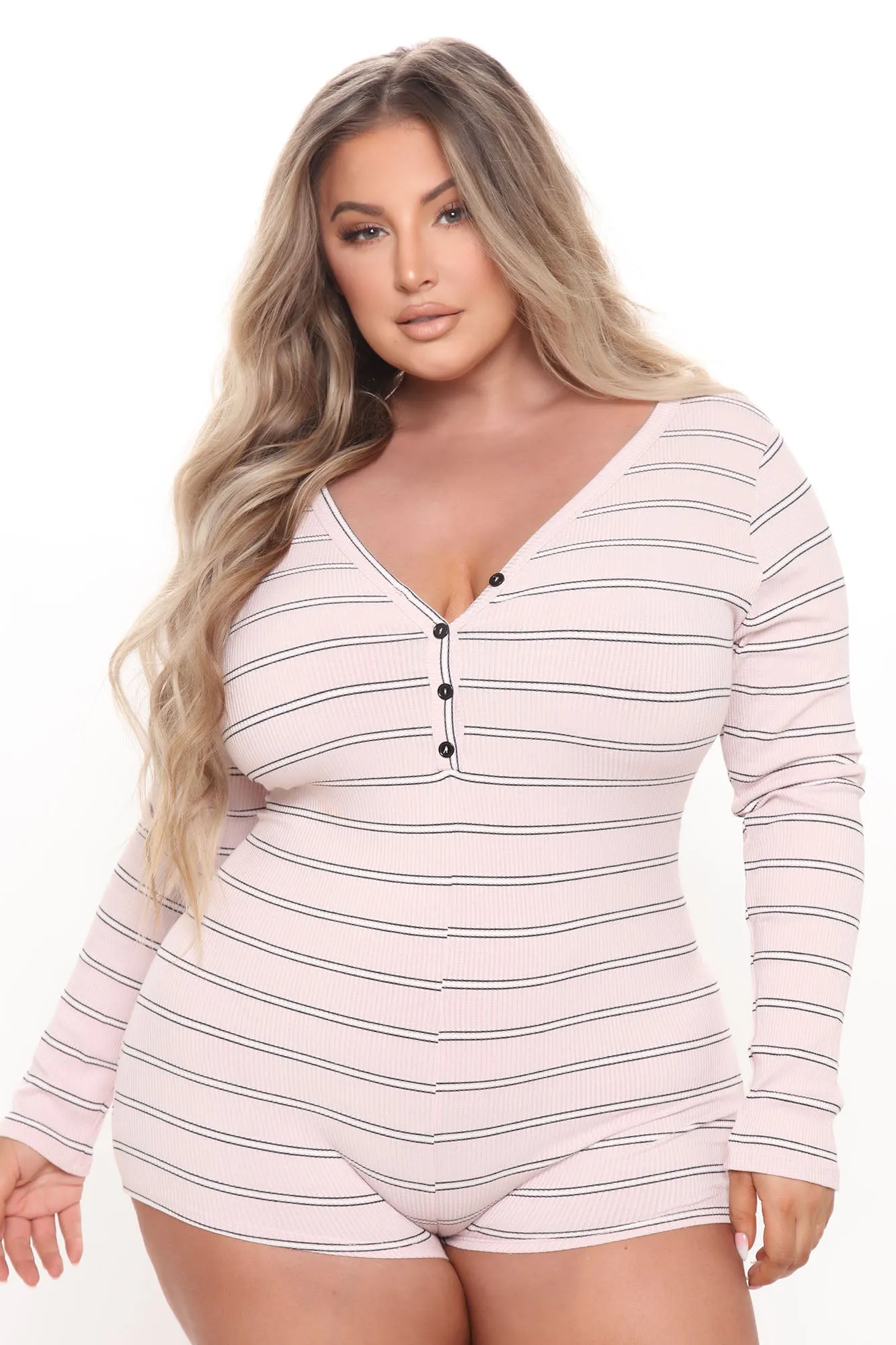 Baby Bear Stripe Romper - Blush