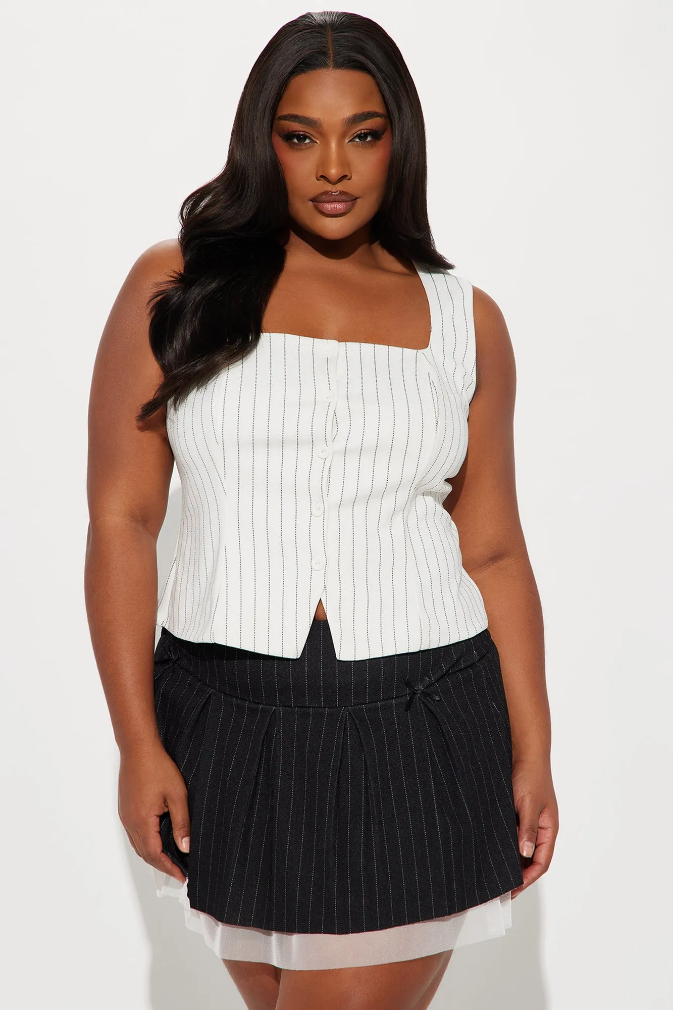Back In The Office Vest Top - Cream/combo