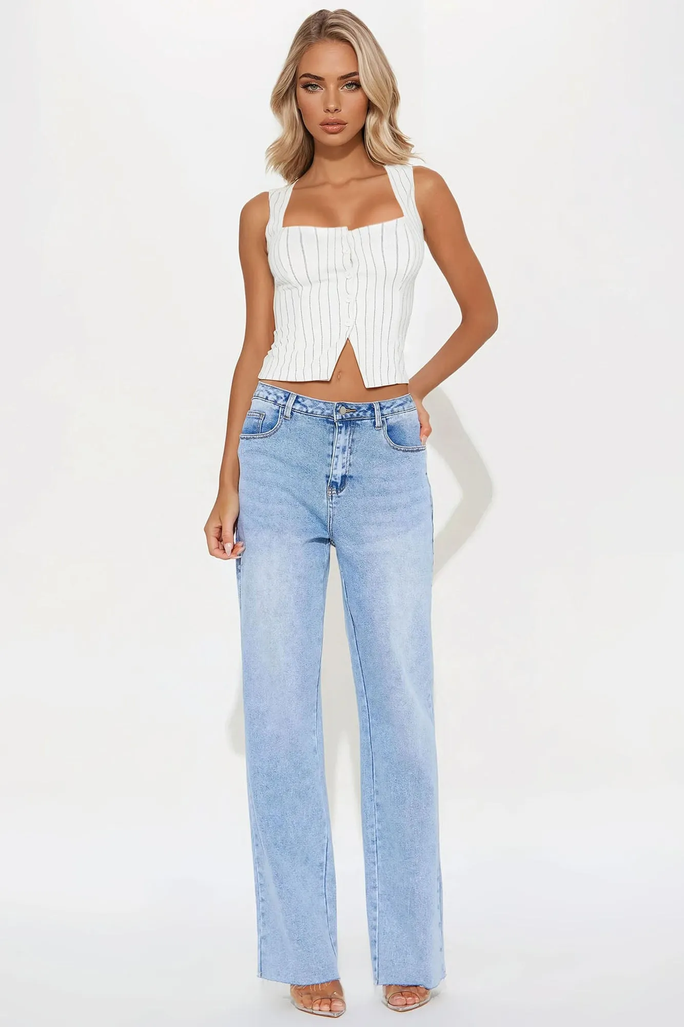 Back In The Office Vest Top - Cream/combo