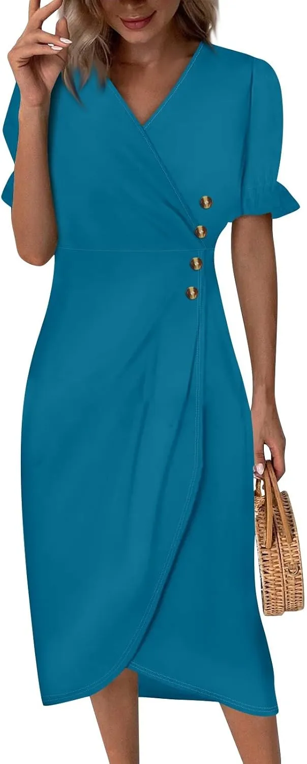 Beach Dresses for Women,2025 Spring Trendy Floral Boho Dress,Elegant V Neck Short Sleeve Irregular Hem Midi Dress