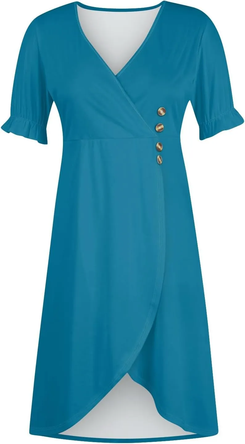 Beach Dresses for Women,2025 Spring Trendy Floral Boho Dress,Elegant V Neck Short Sleeve Irregular Hem Midi Dress