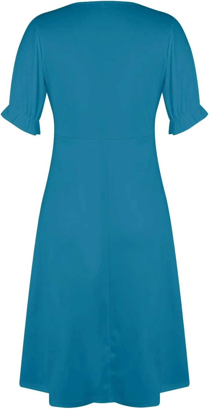 Beach Dresses for Women,2025 Spring Trendy Floral Boho Dress,Elegant V Neck Short Sleeve Irregular Hem Midi Dress