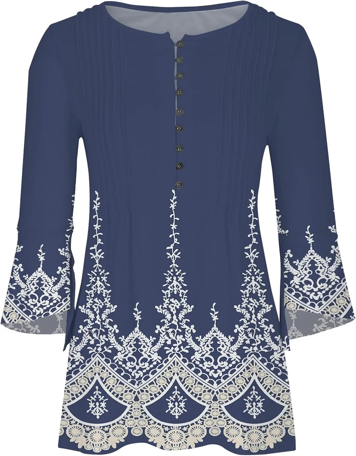 Bohemian Tops for Women Trendy 2023 Sexy Elegant t-Shirt Boho Floral Print 3/4 Bell Sleeve v Neck Shirts Blouse