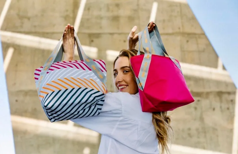 Bolsa portalimentos/Luchbag Tote on the go, en colores flúor.