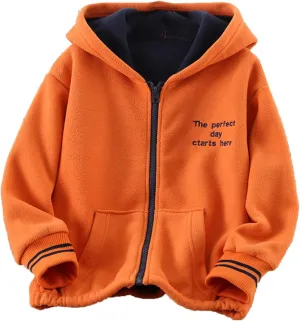 Boys Girls Polar Fleece Jacket Full Zip Hooded Sweatshirt Double-Layer Fleece Hoodie Kids Lightweight Windproof Coat