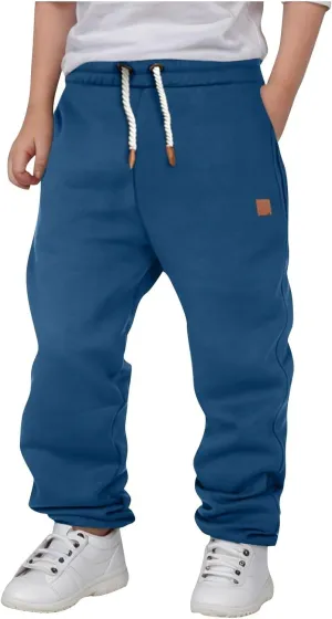 Boys Wide Leg Casual Pants Elastic Waist Solid Color Casual Daily Trousers Loose Casual Pants with Pockets