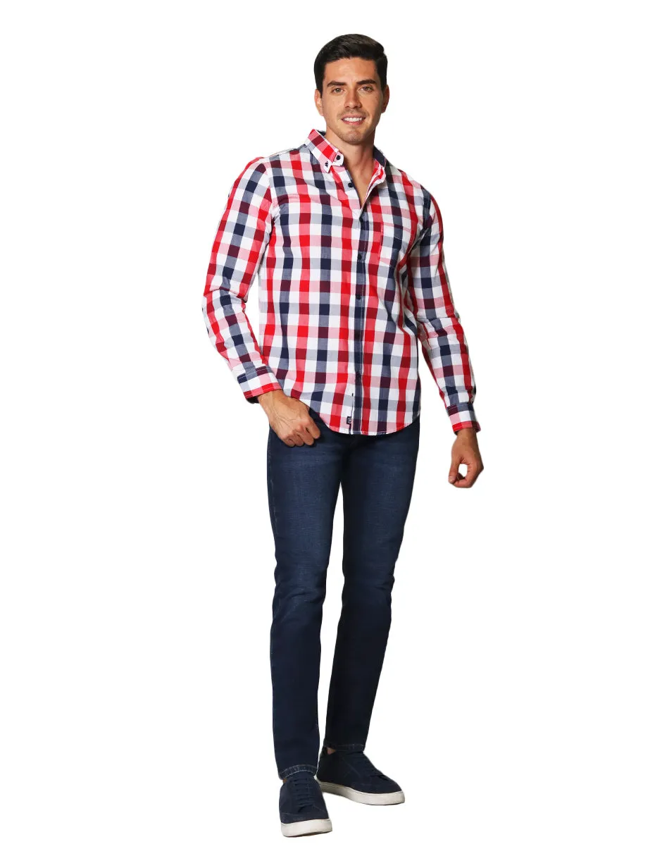 Camisas Hombre Casuales De Manga Larga Con Estampado De Cuadros Regular Fit B35205 3