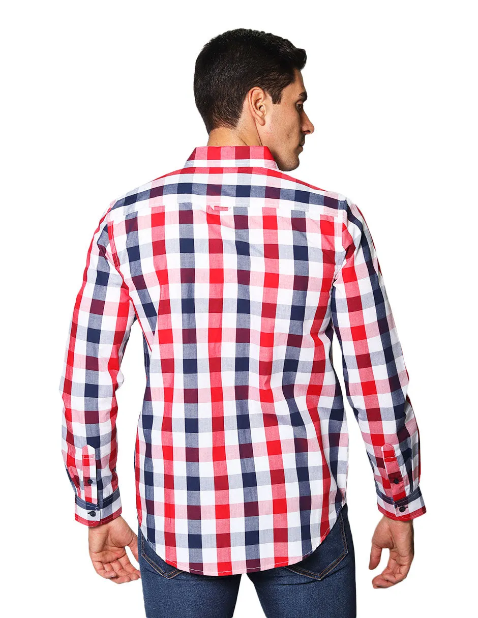 Camisas Hombre Casuales De Manga Larga Con Estampado De Cuadros Regular Fit B35205 3