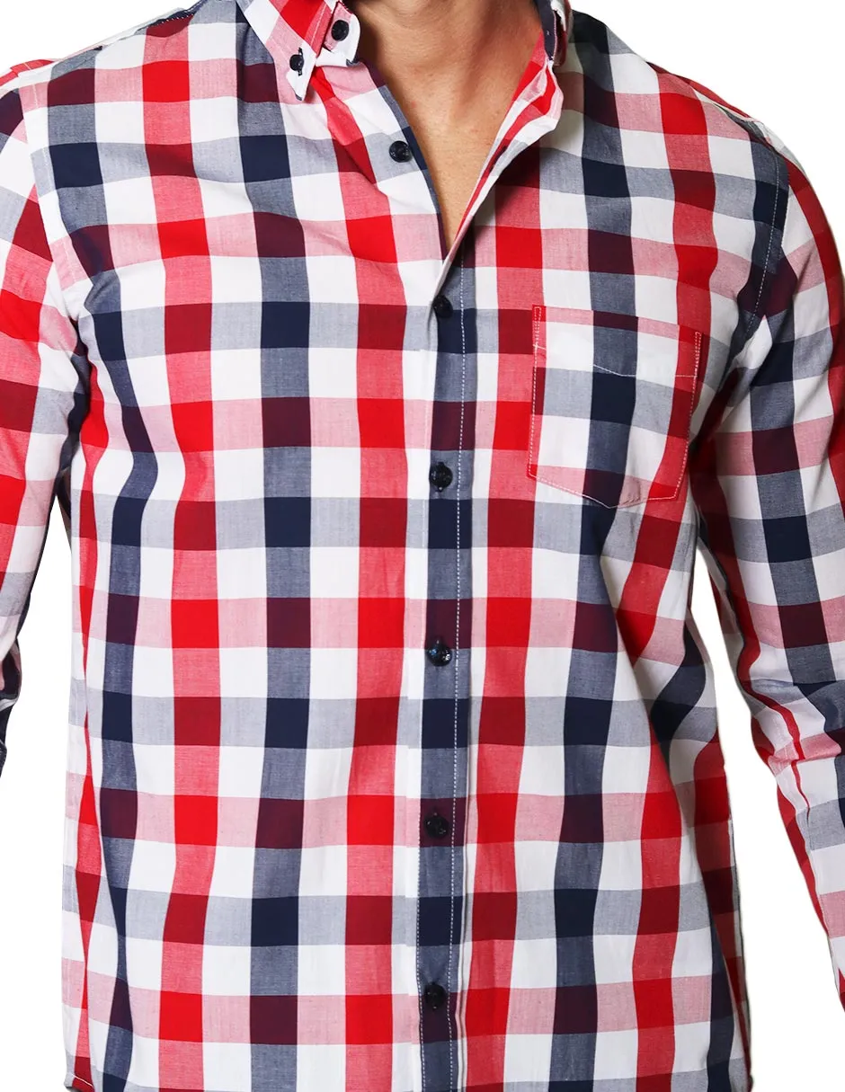 Camisas Hombre Casuales De Manga Larga Con Estampado De Cuadros Regular Fit B35205 3