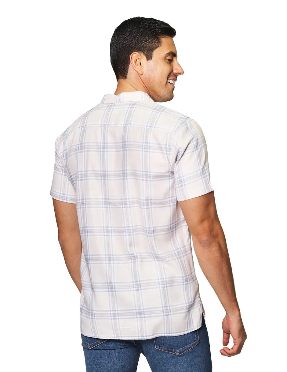 Camisas Para Hombre De Manga Corta De Cuello Abierto Con Estampado De Cuadros Relaxed Fit  B41375 Arena