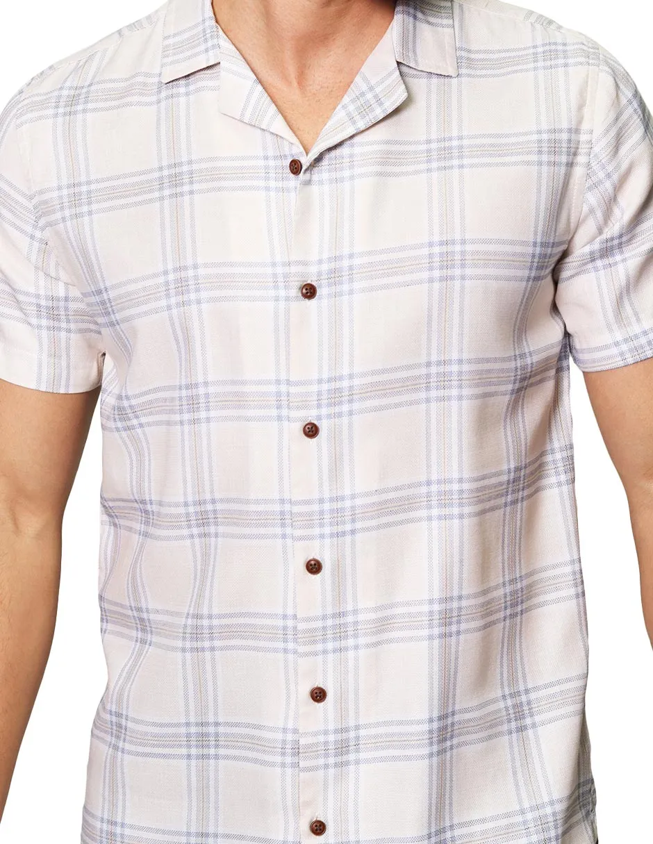 Camisas Para Hombre De Manga Corta De Cuello Abierto Con Estampado De Cuadros Relaxed Fit  B41375 Arena