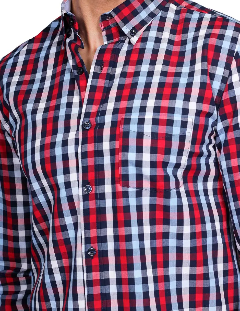 Camisas Para Hombre Manga Larga Cuadros Regular Fit Marino B21212