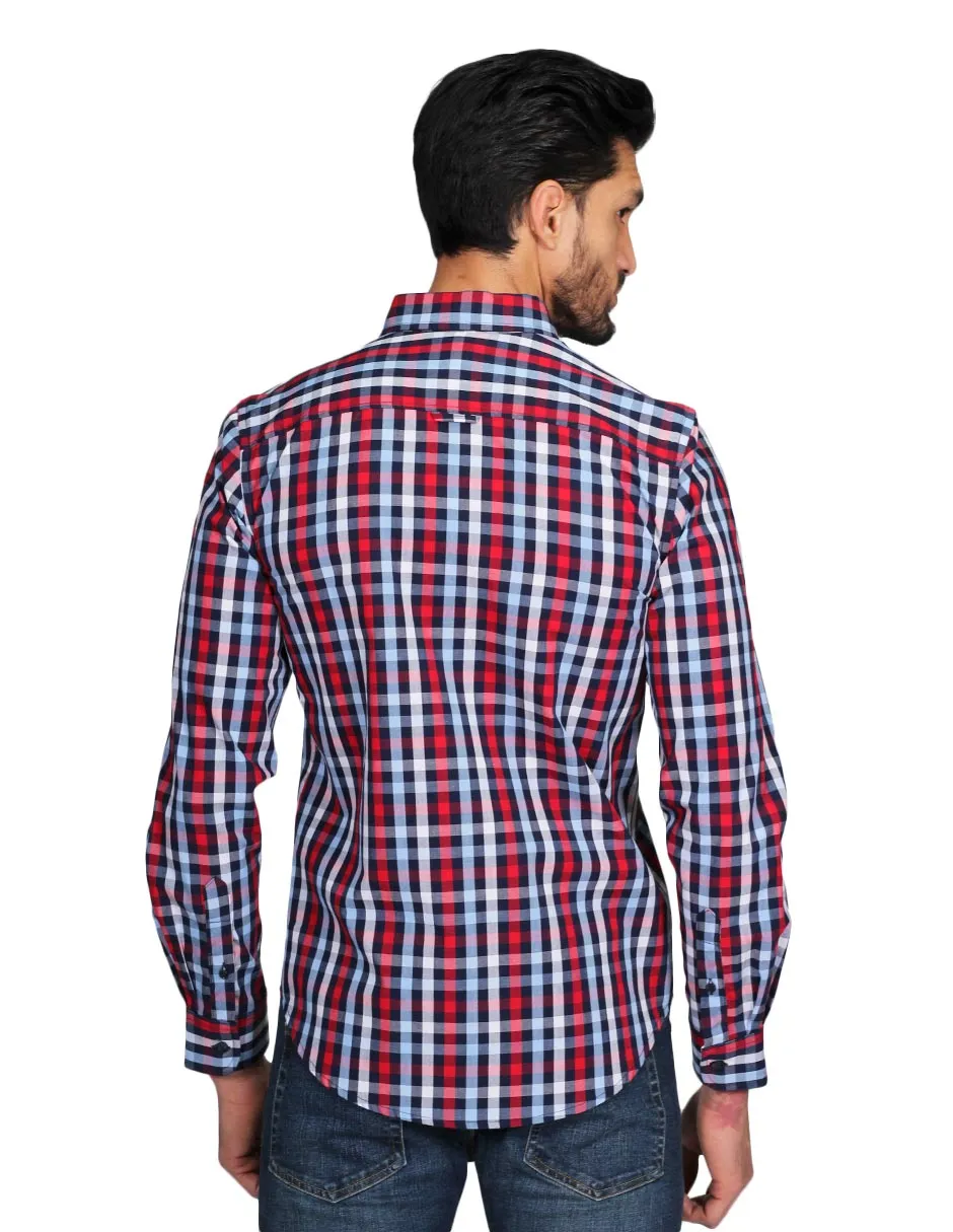 Camisas Para Hombre Manga Larga Cuadros Regular Fit Marino B21212