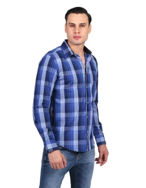 Camisas Para Hombre Manga Larga Cuadros Slim Fit Azul B25104